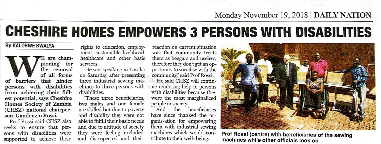 1263px x 477px - Cheshire Homes empowers 3 Persons with Disabilities - Cheshire Homes  Society of Zambia